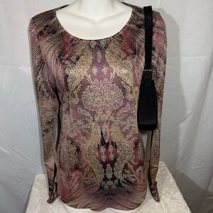 One World Live and Let Live Boho Ornate Print Top Size M